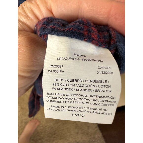 Dickies Mens Relaxed Fit Blue Red Plaid Flannel Button-Up L long sleeve collared - Picture 4 of 8